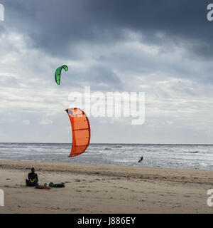 Zandvoort beach in the Netherlands is one of the finest in Holland or indeed in the Netherlands with many beach cafes and lots of recreation like kite Stock Photo