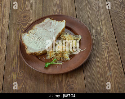 Frankfurter Rippchen - hot cured cutlet with sauerkraut,traditional dish served in and around Frankfurt am Main, German Stock Photo