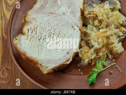 Frankfurter Rippchen - hot cured cutlet with sauerkraut,traditional dish served in and around Frankfurt am Main, German Stock Photo