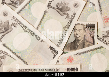 Group of Japanese bank note 10000 yen background Stock Photo