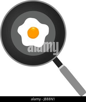 vector illustration of fried egg on frying pan, flat icon, fried egg closeup Stock Vector