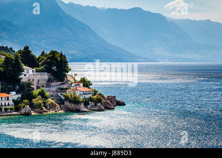 Beautiful Adriatic Beach and Lagoon with Blue Water near Split, Croatia Stock Photo