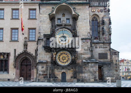 Prague, Czech Republic - March 21, 2017: The famous astronomical clock at the Old Town Square in the city centre Stock Photo