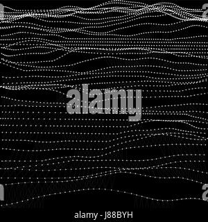 Monochrome digital polygonal ocean waves texture design. White grid on black background. Vector illustration. Business template. Surfing landscape. Stock Vector