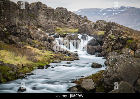 Long exposure of Drekkingarhylur, or drowning pool, in Þingvellir (Thingvellir) National Park Stock Photo