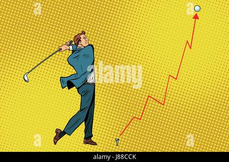 Businessman Golf shot, profit graph Stock Vector