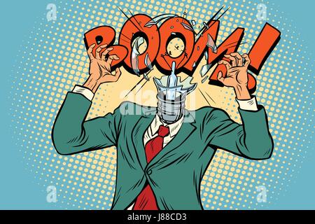 Boom, head exploded light bulb from the stress at work Stock Vector