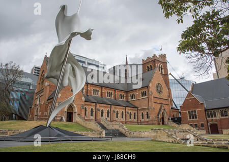 Perth,WA,Australia-November 16,2016: St. George's Cathedral and Ascalon sculpture on overcast day in downtown Perth, Western Australia. Stock Photo