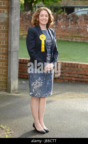 Rosina Robson the Liberal Democrat candidate standing in the Uxbridge and South Ruislip constituency, arrives to take part in an election hustings at the Yiewsley Baptist Church, in, Yiewsley, Middlesex. Stock Photo