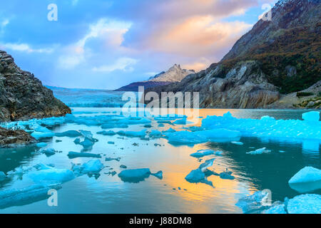 Grey Glacier,Patagonia, Chile -  a glacier in the Southern Patagonian Ice Field, Cordillera del Paine Stock Photo