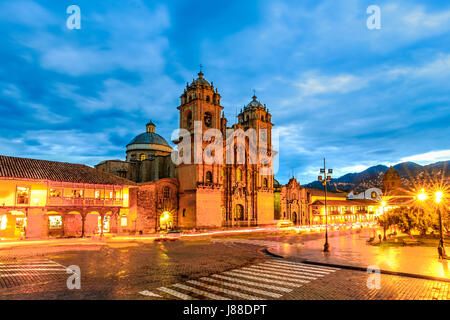 Cusco, Peru - Plaza de Armas and Church of the Society of Jesus or Iglesia de la Compania de Jesus Stock Photo