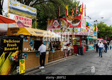 Snack food stands at a county fair. Stock Photo
