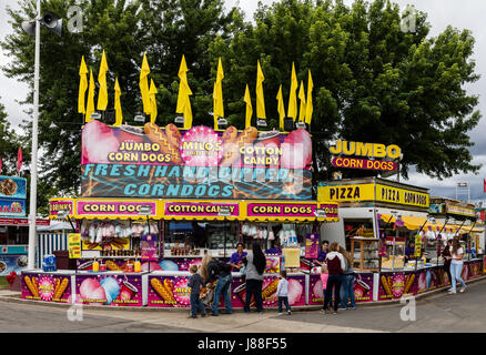 Snack food stands at a county fair. Stock Photo