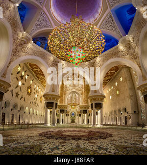 the Second Largest Chandelier in the world in Sheikh Zayed Mosque Stock Photo