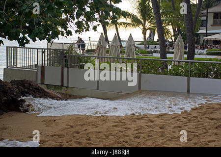 Record high tides or king tides in Waikiki Beach in May 2017, Oahu, Hawaii Stock Photo