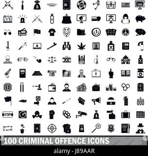 100 criminal offence icons set, simple style  Stock Vector