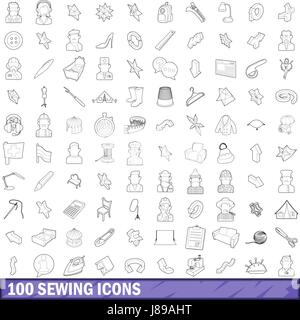 100 tailor icons set. Outline illustration of 100 tailor icons vector ...