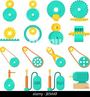 Moving mechanisms icons set, cartoon style Stock Vector