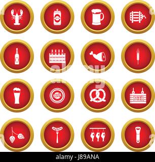 Beer icon red circle set Stock Vector