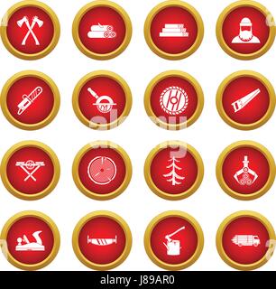 Timber industry icons set red Stock Vector Image & Art - Alamy