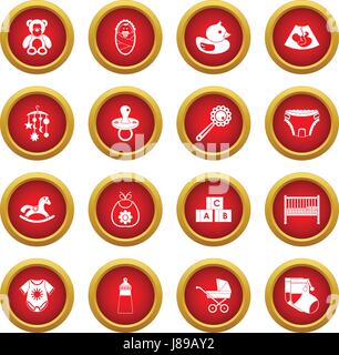 Newborn icon red circle set Stock Vector