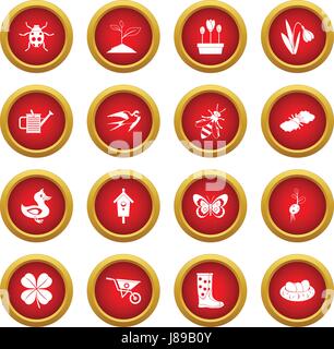 Spring icon red circle set Stock Vector