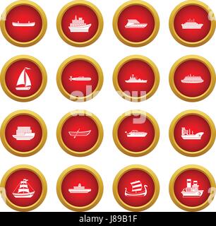Sea transport icon red circle set Stock Vector