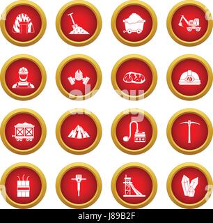 Miner icon red circle set Stock Vector