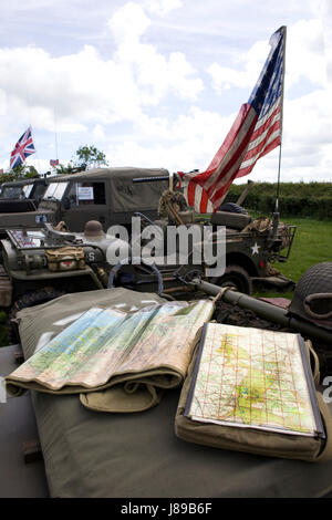 Maps and navigational air map on a American Willy's Jeep Stock Photo