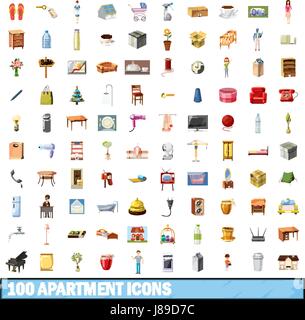 100 apartment icons set, cartoon style Stock Vector