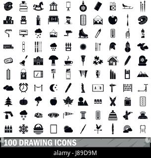 100 drawing icons set, simple style  Stock Vector