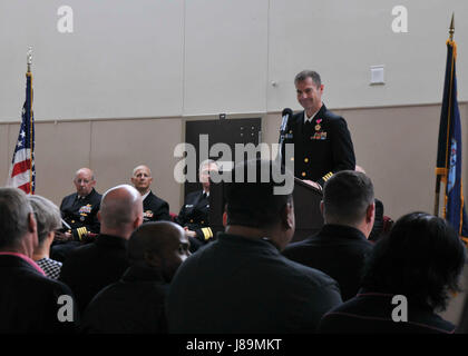 PORTLAND, Ore. (May 22, 2017) - Capt. Drew St. John smiles during the change of command ceremony at the Naval Operational Support Center Portland, May 22. Capt. Jeff Farah relieved Capt. Drew St. John as commanding officer during the ceremony. (U.S. Navy photo by Mass Communication Specialist Seaman Heather C. Wamsley/Released) Stock Photo