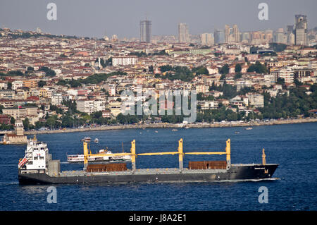 Cargo ship crossing the bosphorus strait Stock Photo