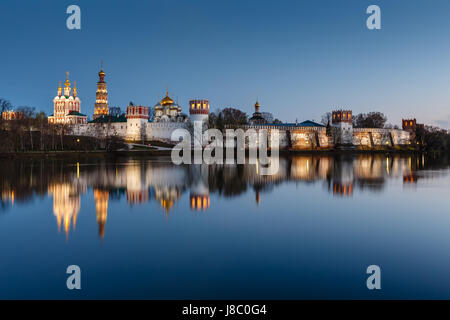 Stunning View of Novodevichy Convent in the Evening, Moscow, Russia Stock Photo