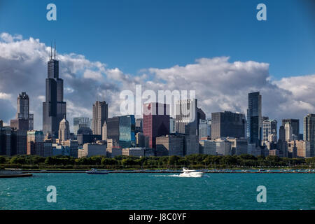 Panoramic view of Chicago skyline from Adler Planetarium USA Stock Photo
