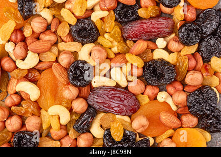 Mix of dried fruits and nuts Stock Photo