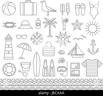 Sea and summer outline vector silhouette icons 1 Stock Vector