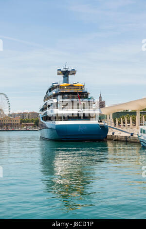 Aviva mega yacht, super yacht, yacht, yachts, owned by British billionaire businessman Joe Lewis, moored in the port of Malaga, Andalusia, Spain. Stock Photo