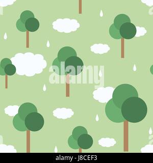 Trees and rain vector seamless pattern background 2 Stock Vector