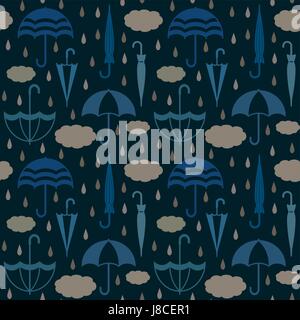 Umbrellas with clouds and raindrops vector seamless pattern background 4 Stock Vector
