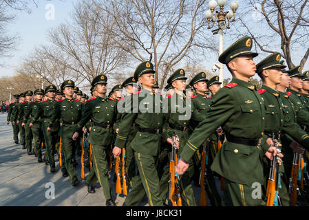 Soldiers marching in the Forbidden City, Beijing, China Stock Photo