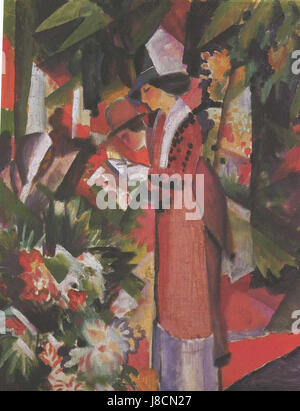 *Macke Spaziergang in Blumen* is a painting by German artist August Macke, featuring a vibrant depiction of figures walking among flowers. It reflects Macke��s use of color and modernist style, typical of the early 20th century German Expressionist movement. Stock Photo