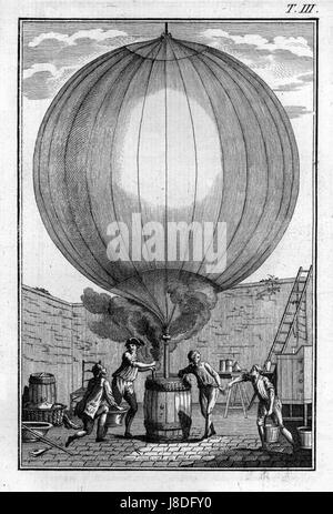 Hot air balloon. Early flying machine, vintage XIX-century illustration ...
