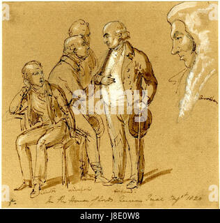 Group of figures in the House of Lords, Queen Caroline's Trial, Aug 1820 by George Hayter Stock Photo