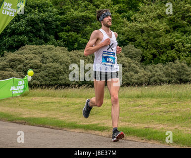 Gosford Estate, East Lothian, Scotland, UK. 28th May, 2017.  Front male runner, Jack Blaiklock, in the Edinburgh Marathon Festival 2017 at Mile 18. Jack finished in 4th place behind the Kenyan runners Stock Photo