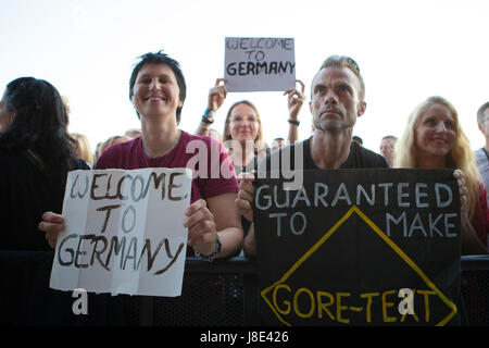Depeche Mode fans welcome the British band  in Leipzig, Germany, 27 May 2017. The Leipzig date was the first concert on the German leg of their 'Global Spirit' tour. Photo: Alexander Prautzsch 0171 75 74 3/ Stock Photo