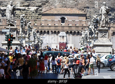 The Castel Saint Angelo, Rome, Italy connects with St Peters at the Vatican  and over looks the Bridge of Angels. Stock Photo