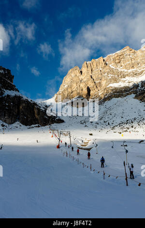 T-bar Lift on the Skiing Resort of Colfosco, Alta Badia, Dolomites Alps, Italy Stock Photo