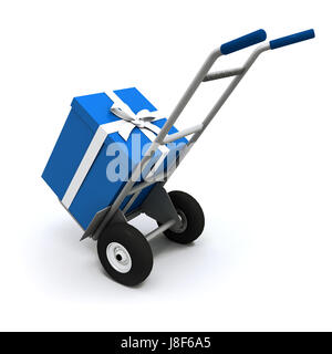 blue, present, traffic, transportation, shopping, gift, package, buy, trolley, Stock Photo