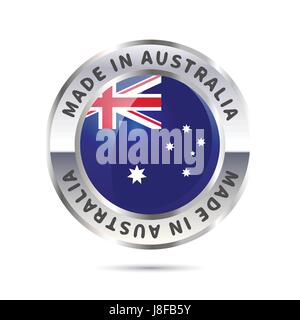 Metal badge icon, made in Australia with flag Stock Vector